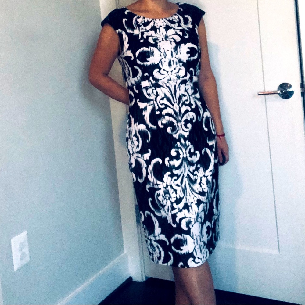 Midi black and white floral dress